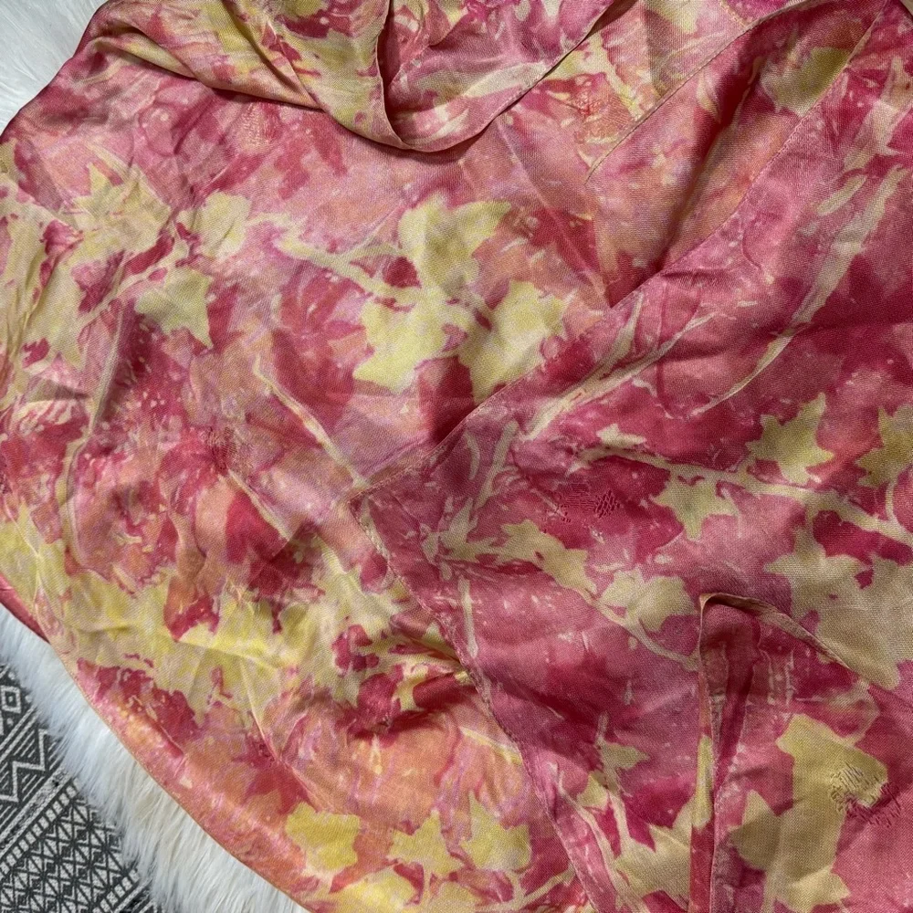 Pink‎ and Yellow 100% Silk Floral Scarf